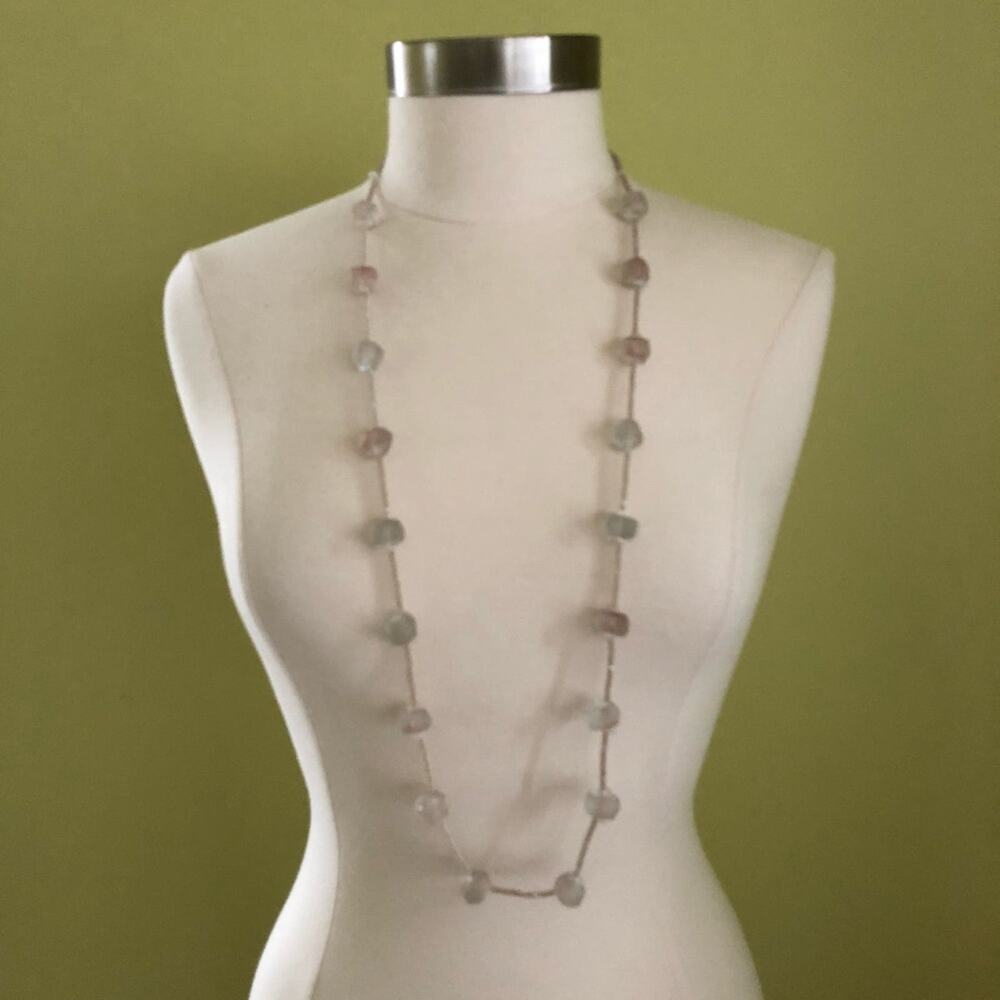 Pink Faceted Glass Beaded Boho Festival Long Layering Statement Necklace